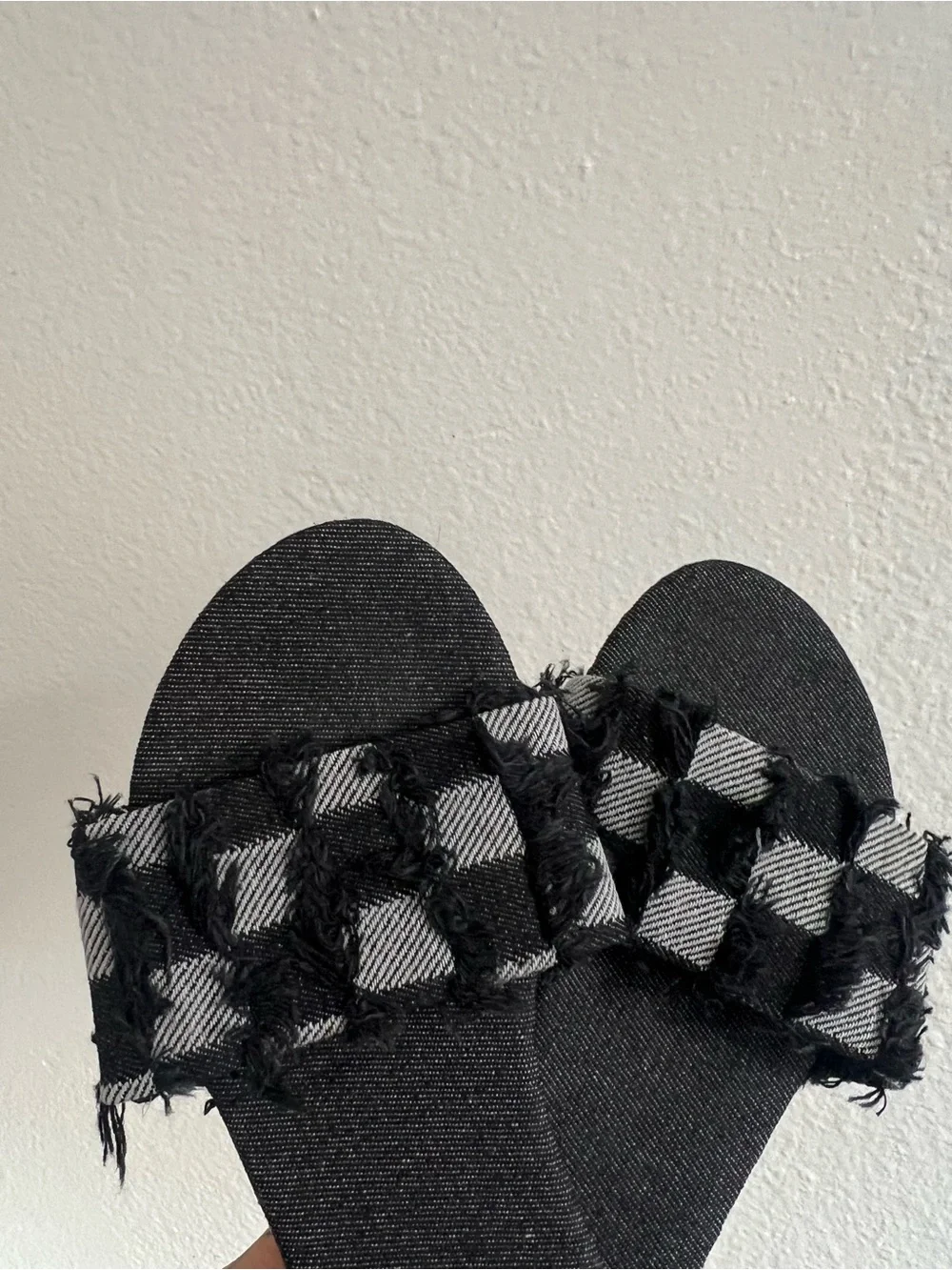 Checkered Fringe Slide Sandals - Picture 2 of 4